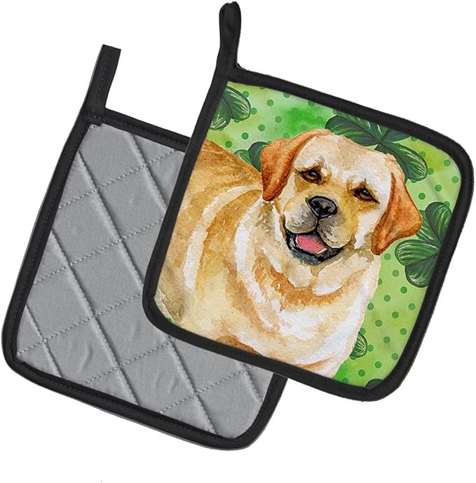 Caroline's Treasures BB9838PTHD Golden Retriever St Patrick's Pair of Pot Holders, Green Kitchen Heat Resistant Pot Holders Sets Oven Hot Pads for Cooking Baking BBQ, 7 1/2 x 7 1/2