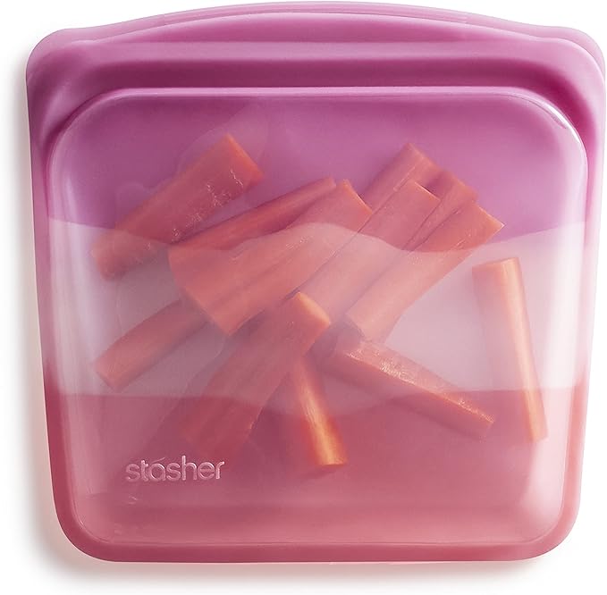Stasher Silicone Reusable Storage Bag, Sandwich Bag, Reusable Freezer Bags, Microwave, Dishwasher, Oven Safe, Sous Vide, Lunch Container, Eco Friendly, Leak-free, Food Storage Bags, 28 oz, Coral