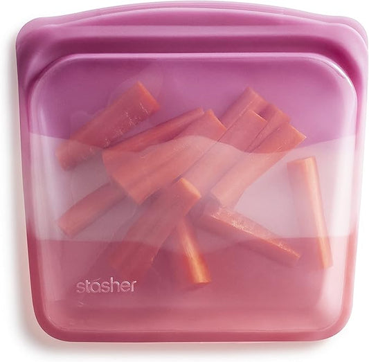 Stasher Silicone Reusable Storage Bag, Sandwich Bag, Reusable Freezer Bags, Microwave, Dishwasher, Oven Safe, Sous Vide, Lunch Container, Eco Friendly, Leak-free, Food Storage Bags, 28 oz, Coral