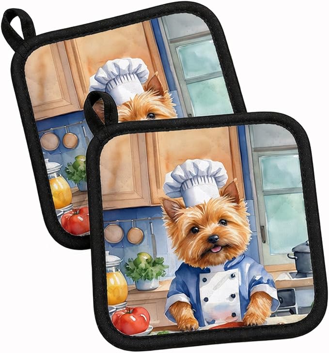 Caroline's Treasures Norwich Terrier The Chef Pair of Pot Holders Kitchen Heat Resistant Pot Holders Sets Oven Hot Pads for Cooking Baking BBQ, 7 1/2 x 7 1/2