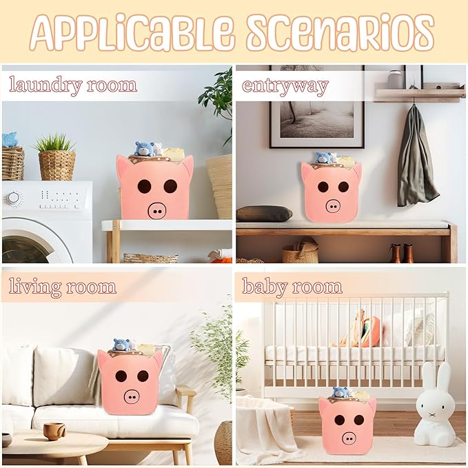 Felt Baby Basket,Pig Shaped Baby Gift Basket Nursery Organizer for Storage Infant Newborn Essentials,Foldable Bathroom and Bedroom Stuff Diaper Toys Vintage Decor with Cute Pig Design
