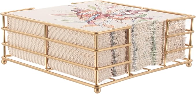 Boston International Paper Napkin Holder Caddy Dispenser for Kitchen Dining Buffet & Bar Countertops, 6.75" x 6.75" (Fits Lunch Size), Gold Metro