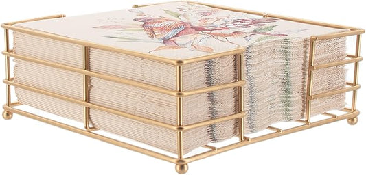 Boston International Paper Napkin Holder Caddy Dispenser for Kitchen Dining Buffet & Bar Countertops, 6.75" x 6.75" (Fits Lunch Size), Gold Metro