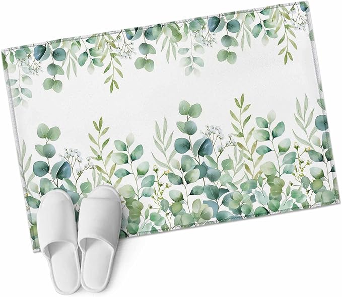 Sage Green Eucalyptus Leaves 2x3 Door Mat Rug, Farmhouse Botanical Non-Skid Rubber Backing Large Rectangle Rugs - Living Room Bedroom Home Office, Country Indoor Floor Mat Carpets Washable Rug