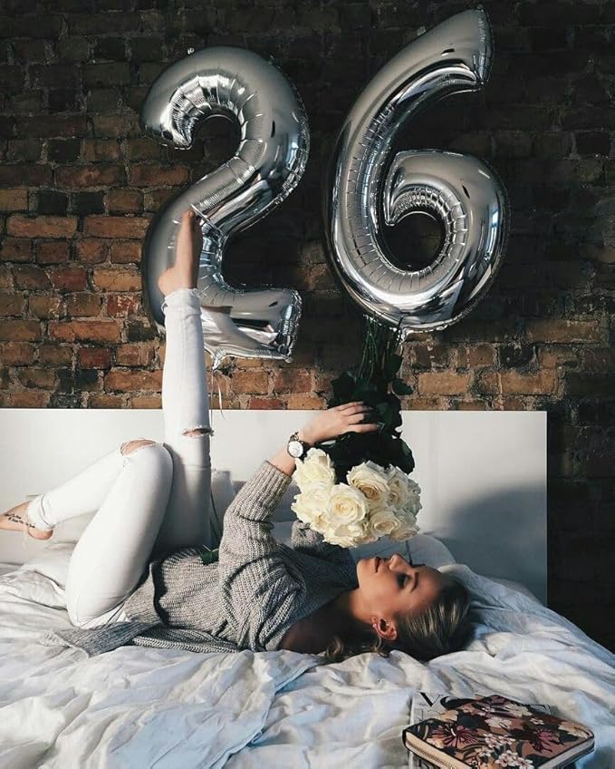 40 Inch Number 25 Balloons, Happy 25th Birthday Decorations for Women, Silver Foil Large Ballon for 2 5 25 52 Birthday Party Wedding Anniversary Supplies