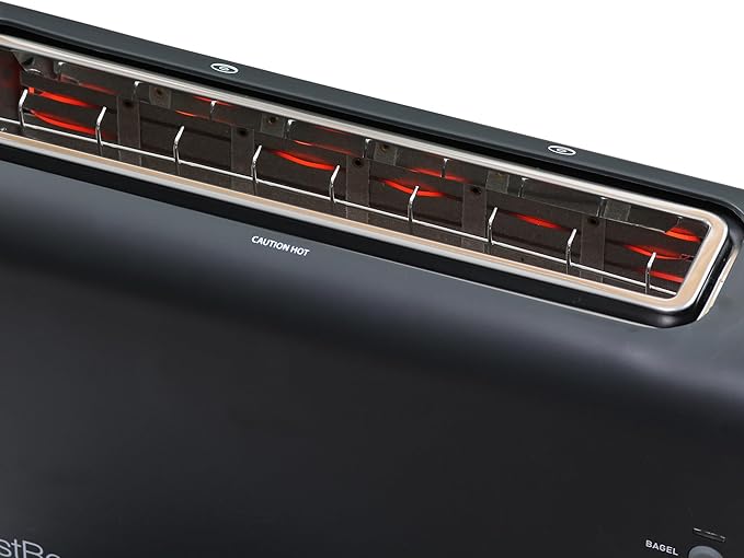 West Bend QuikServe Toaster, 2-Slice Wide-Slot Slide-Through Bread Toaster with Bagel and Gluten-Free Settings and Cool-Touch Exterior Fast Toasting, Includes Removable Serving Tray, 1400-Watts, Black
