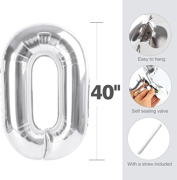 Silver 4 Balloon Number for 4th Birthday Decorations, 40 Inch Big Number Balloons for 4 14 40 Anniversaries Celebration Graduation Wedding
