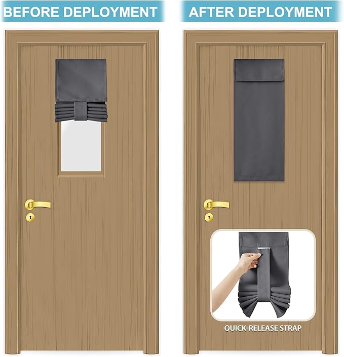 RYB HOME Classroom Door Window Cover, Blackout Shades for Classroom Windows and Doors Cover Lockdown Shades, Room Darkening Design Blocks Views, W 8 x L 36, 1 Panel, Grey