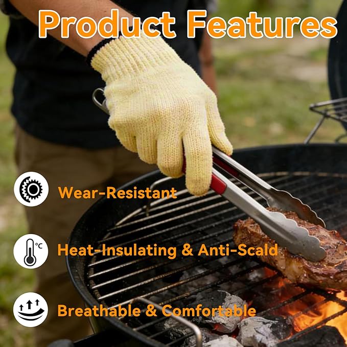 Heat Resistant Oven Gloves for Cooking, Grilling - Durable Aramid Oven Mitts Gloves with Fingers - Full Hand Protection, Ideal for Baking, Fryer, and BBQ