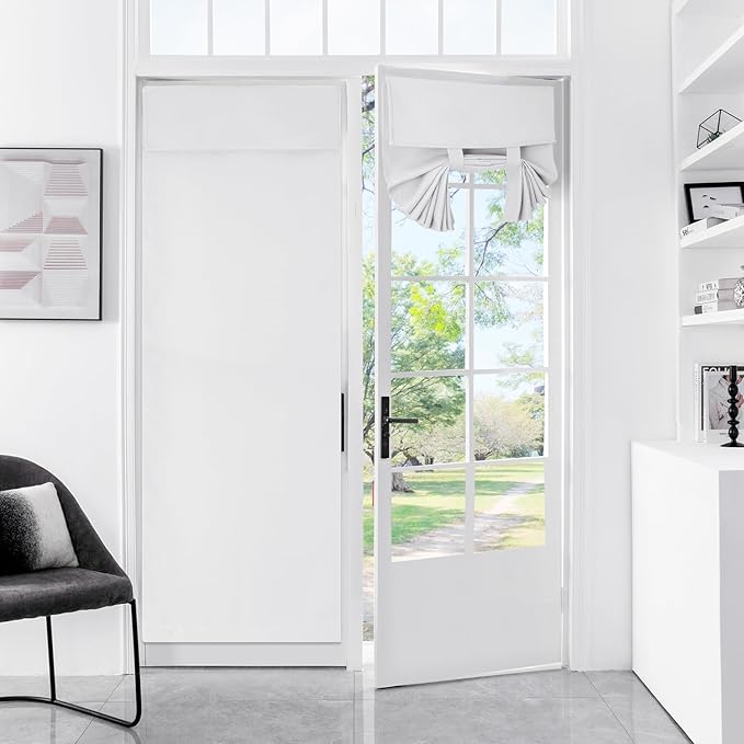 WdFour Small French Door Curtains with Silky Feel Easy Installed Door Panels,Front Door Sidelight Curtain Tie up Shade, Washable Curtain (25W x 70L Inch Bleach White, 1 Panel)