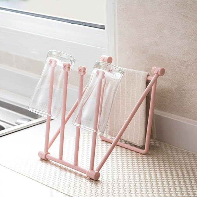 GLOGLOW Other Kitchen Storage and Accessories Drying Rack, Plastic, 4 Arms Folding Holder with Ventilation for Kitchen Towels Countertop Dishcloth Nan (Light Rosy)