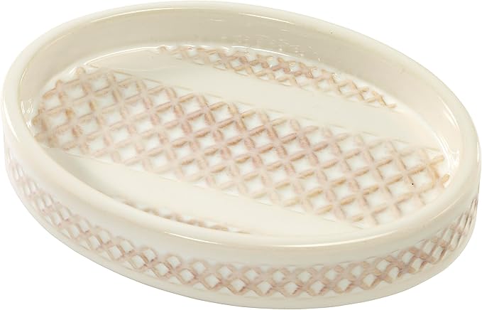 Nicole Miller – Bathroom Accessory Set, Glossy Ceramic with Embossed Trellis Bands & Hand-Applied Reactive Glaze, Decorative Lotion Pump, Soap Dish, Toothbrush Holder & Tumbler (Lyra)