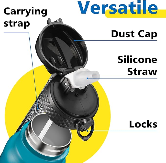 Han's Bottle Kids Water Bottle with Straw Lid - Insulated Stainless Steel Reusable Tumbler for Girls,Boys,Thermo Mug,17oz,Ocean