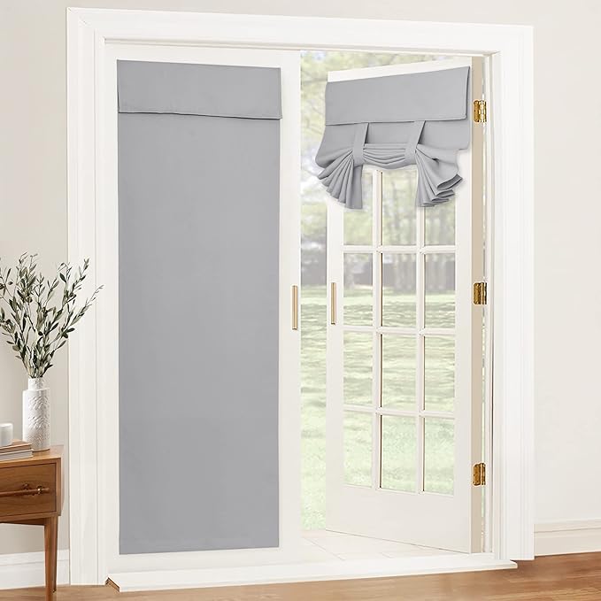 RYB HOME Blackout Door Curtain - Privacy Thermal Insulated Patio/Front/Tricia/French Door Window Curtains Sidelight Curtain Tie up Shade, W30 x L69 inch, 1 Panel, Sliver Grey
