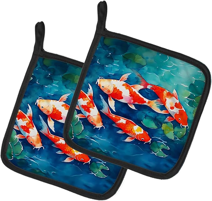 Caroline's Treasures Koi Fish Pair of Pot Holders Kitchen Heat Resistant Pot Holders Sets Oven Hot Pads for Cooking Baking BBQ, 7 1/2 x 7 1/2