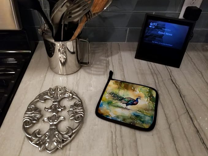 Caroline's Treasures Peacock Pair of Pot Holders Kitchen Heat Resistant Pot Holders Sets Oven Hot Pads for Cooking Baking BBQ, 7 1/2 x 7 1/2