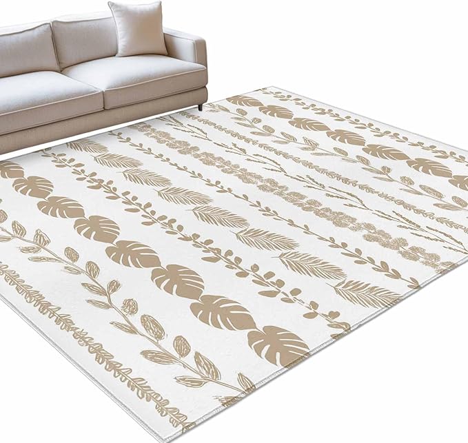 Area Rug 3x5ft, Farmhouse Monstera Leaf Seamless Washable Rugs for Living Room Bedroom, Summer Rustic Abstract Leaves Soft Non-Slip Area Rugs Rectangle Floor Carpet for Dining Room