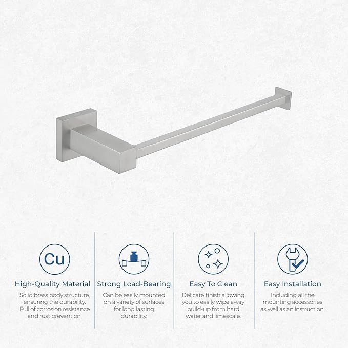 KIBI Cube 10 Inch Hand Towel Bar in Brushed Nickel | Solid Brass, Wall Mounted, Rust-Resistant Finish Bathroom Towel Holder for Bathroom, Kitchen, Washroom | Modern & Durable Design (KBA1503BN)