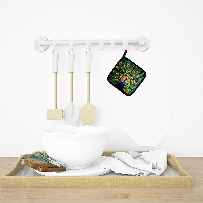 Caroline's Treasures Peacock Pair of Pot Holders Kitchen Heat Resistant Pot Holders Sets Oven Hot Pads for Cooking Baking BBQ, 7 1/2 x 7 1/2