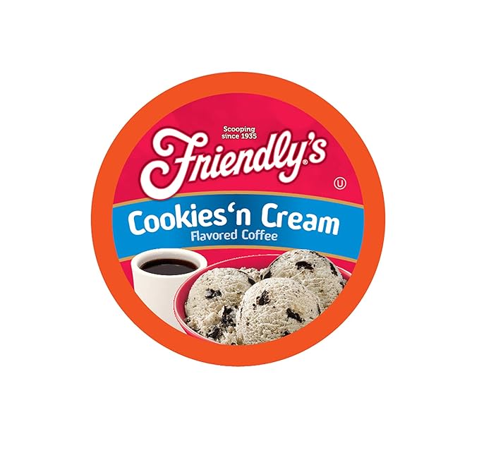Friendly's Chocolate and Vanilla Flavored Coffee Pods for Keurig K Cup Brewers, Cookies & Cream, 40 Count (Pack of 1)