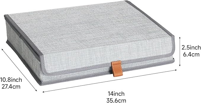Photo Storage Boxes with Lids, Memory Box for Keepsakes, Picture Organizer Versatile Linen Containers Basket Collapsible Bin for Organizing Home Office, 2 Pack, 14x10.8x2.5 Inch, Gray