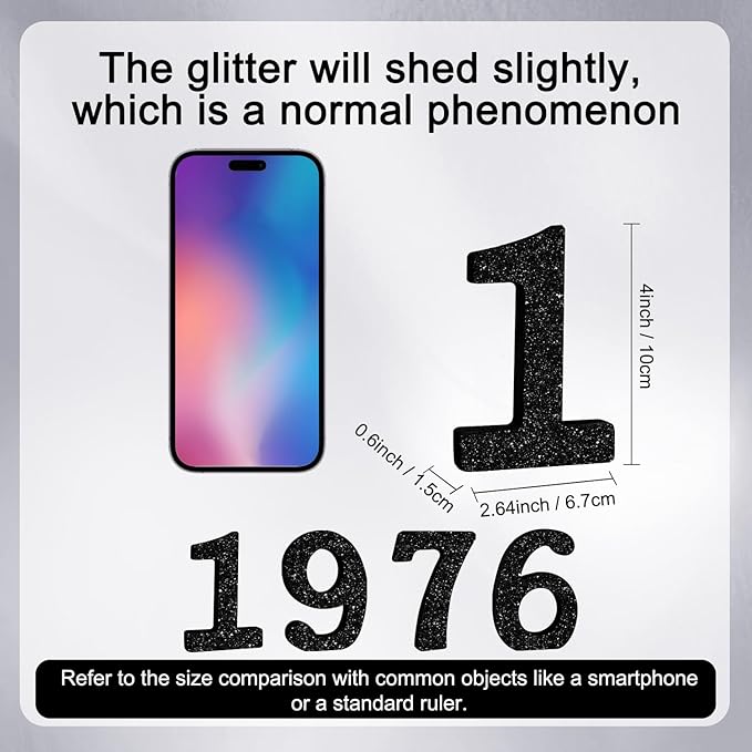 TONIFUL 4 Inch 1976 Black Glitter Table Centerpiece Sign 1976 Number Block for 50th Birthday Decoration,Fifty Years Old Birthday Table Decoration,Class of 1976 Reunion Decorations or Anniversary
