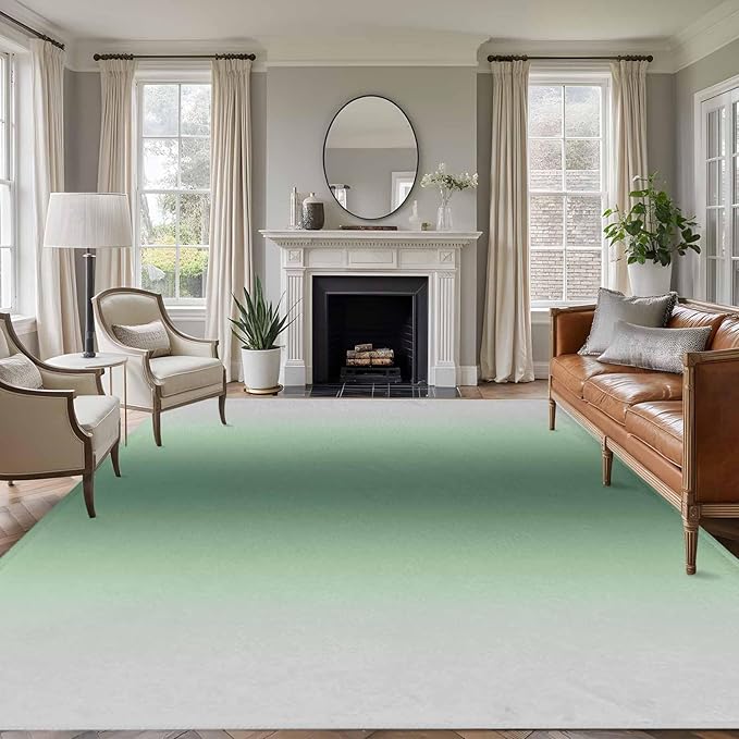 Area Rug 6x9ft, Rat Tail Green Gray Gradual Washable Rugs for Living Room Bedroom, Abstract Art Soft Non-Slip Area Rugs Rectangle Floor Carpet for Dining Room
