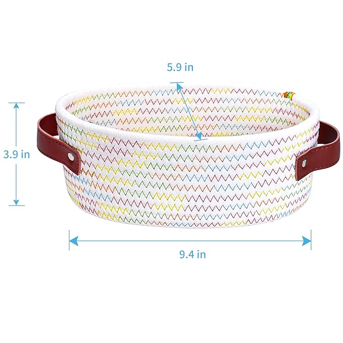 ABenkle Small Woven Basket, Mini Cotton Rope Storage Basket, Tiny Easter Basket, Shelf Basket, Oval Decorative Toy Dog Cat Basket for Nursery, Empty Gift Basket, 9.4" x 5.9" x 3.9" XS