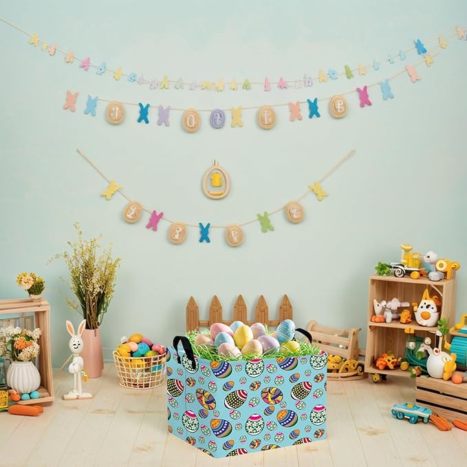 Kid Large Empty Easter Basket Gift Personalized Fabric Bunny Easter Basket for Boy and Girl Room Decor Storage Bin (National Flag Easter Egg)