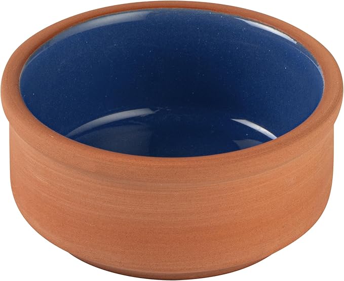 Restaurantware-Terra Tek 2.7 Ounce Terracotta Cazuelas, 2 Blue Glazed Clay Pots For Cooking - Oven-Ready, Microwavable, Terracotta Serving Pots, Dishwashable, For Cooking And Serving