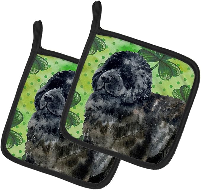 Caroline's Treasures BB9845PTHD Newfoundland St Patrick's Pair of Pot Holders, Green Kitchen Heat Resistant Pot Holders Sets Oven Hot Pads for Cooking Baking BBQ, 7 1/2 x 7 1/2