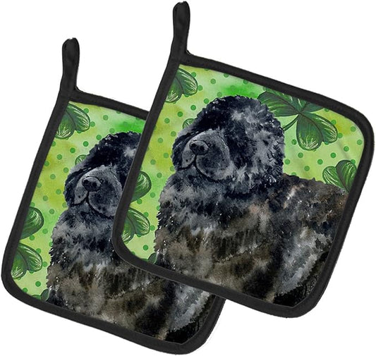 Caroline's Treasures BB9845PTHD Newfoundland St Patrick's Pair of Pot Holders, Green Kitchen Heat Resistant Pot Holders Sets Oven Hot Pads for Cooking Baking BBQ, 7 1/2 x 7 1/2