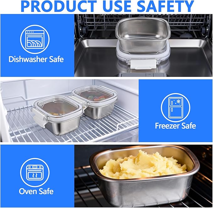 3 Piece Stainless Steel Containers with Lids, 8.5oz Food Storage Containers Leakproof Lunch Small Snack Boxes, Reusable Meal Prep Containers Suitable for Dips, Condiments, Snacks