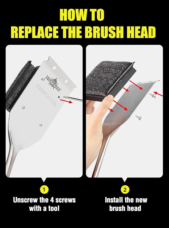 XUDAKAIXIN Bristle-Free Steam Grill Brush,No Bristle Shedding,with 2 Replacement Head. Ultra Safe & Efficient Cleaner for Cast Iron and Stainless Steel Outdoor Grills