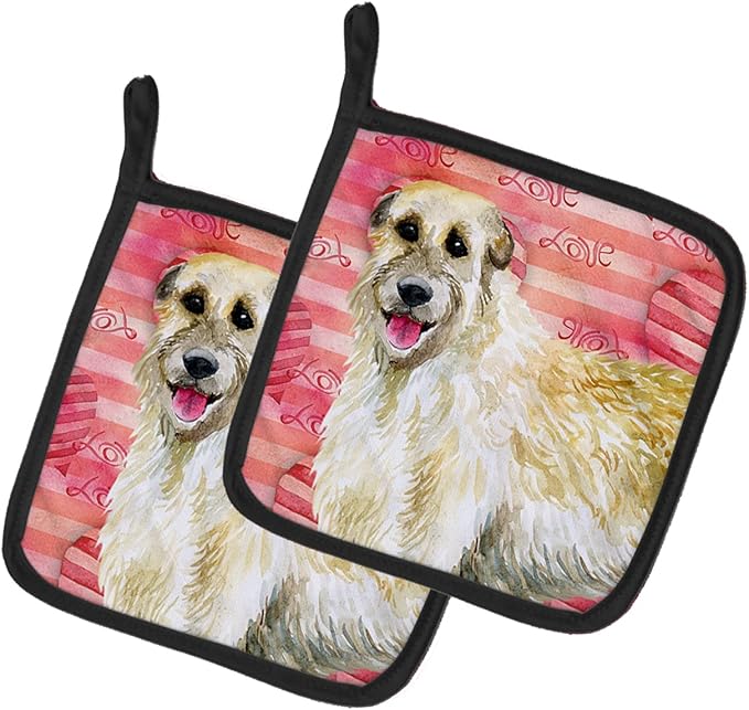 Caroline's Treasures BB9757PTHD Irish Wolfhound Love Pair of Pot Holders, Red Kitchen Heat Resistant Pot Holders Sets Oven Hot Pads for Cooking Baking BBQ, 7 1/2 x 7 1/2