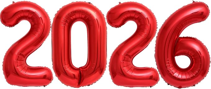 Giant Red 2026 Balloons, 40" Large Red 2026 Balloons Helium Mylar Foil Balloons for 2026 New Year Graduation Christmas Party Decoration