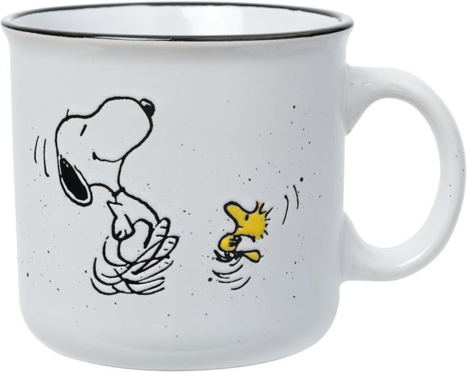 Silver Buffalo Peanuts Snoopy and Woodstock Happy Dance Wax Resist Ceramic Camper Mug, 20 Ounces