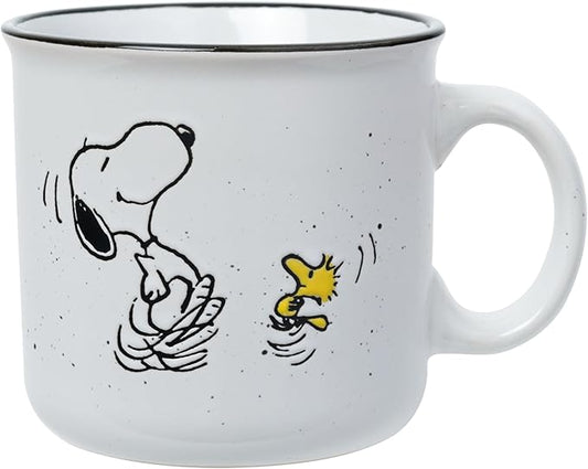 Silver Buffalo Peanuts Snoopy and Woodstock Happy Dance Wax Resist Ceramic Camper Mug, 20 Ounces