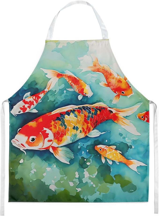 Caroline's Treasures Koi Fish Apron Cooking Kitchen Server Baking Crafts Gardening for Adult Women Men, Unisex, Large, Multicolor