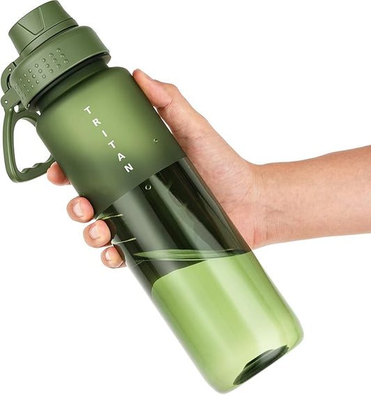OLDLEY 32oz Frosted Clear Water Bottle, BPA-Free Tritan Plastic Reusable Water Bottle with Fast-Flow Spout Lid, Wide Mouth Leakproof Sports Drinking Bottle for Gym, School, Office, Travel,Olive green