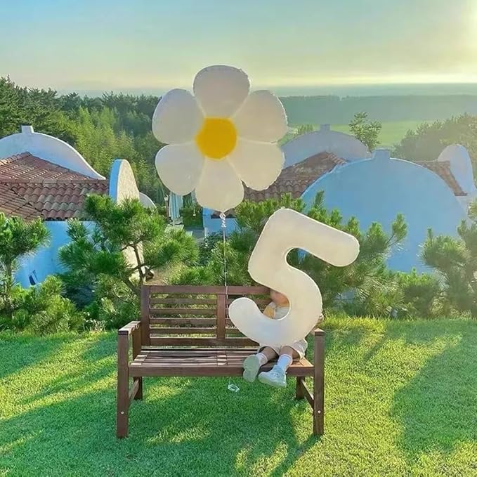 5 Balloons Number, White Balloon Numbers for Girls Boys 40 Inch Happy Birthday Decorations for 5 15 25 2025 Graduation Wedding Anniversaries