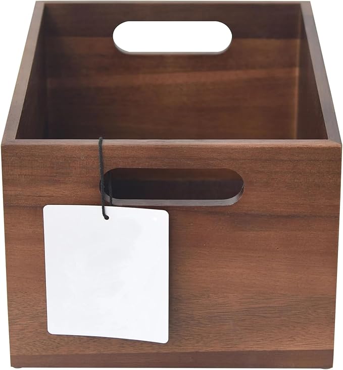 Acacia Wooden Storage Crates Storage Box Farmhouse Decorative Boxes with Handles for Home Organization,Display Handmade Natural Solid Wood Basket (Brown)
