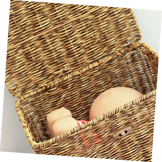 FRCOLOR Imitation Rattan Storage Box with Lid Woven Organizing Sundry Box for Bedroom Bathroom Living Office Neat Orderly Accessory Storage