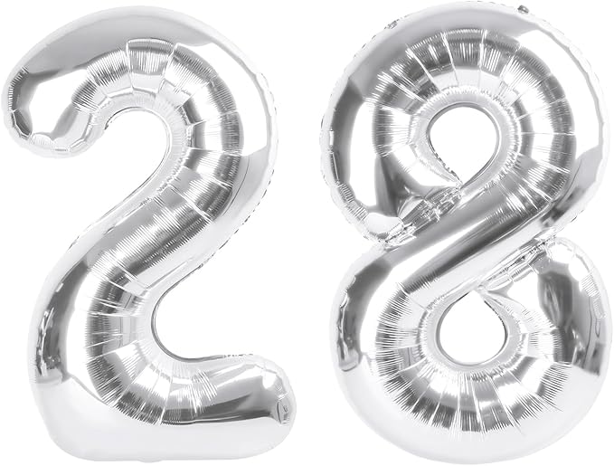 Numbers 28 Balloons, 40 In Big 28 Balloons, 28th Silver Party Decorations for Girl Boys Wedding, Engagement, Celebration Party, Graduations, Photo Shoot