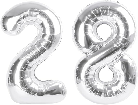 40 Inch Birthday Balloons 28 Number Baloons for Happy Birthday Decorations Party Supplies, Silver Balloons for Celebration, Graduation, Photo Prop