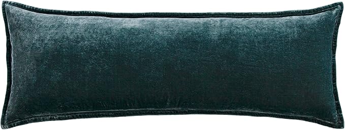 HiEnd Accents Stella Faux Silk Velvet Lumbar Pillow, 14x42 inch, Storm Blue, Romantic Western Modern Traditional Style Luxury Bedding, Decorative Throw Pillow