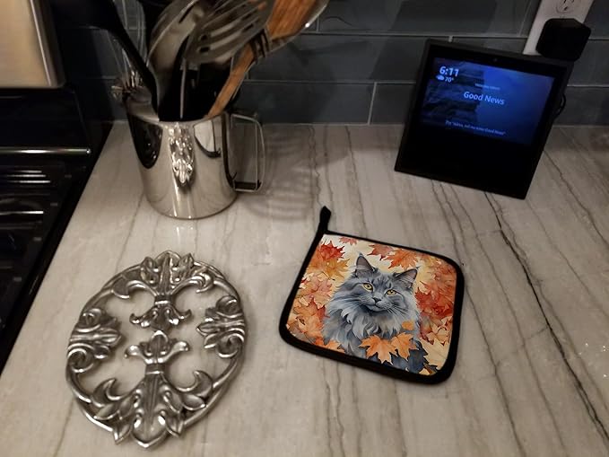 Caroline's Treasures Nebelung Cat in Fall Leaves Pair of Pot Holders Kitchen Heat Resistant Pot Holders Sets Oven Hot Pads for Cooking Baking BBQ, 7 1/2 x 7 1/2