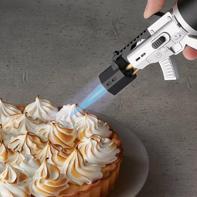 mollie Mini Butane Torch Lighter with Adjustable Flame, Small Refillable Kitchen Cooking Blow Torch for Creme Brulee, Windproof Baking Torch with Safety Lock, Silver 2-Pack (Butane Gas Not Included)
