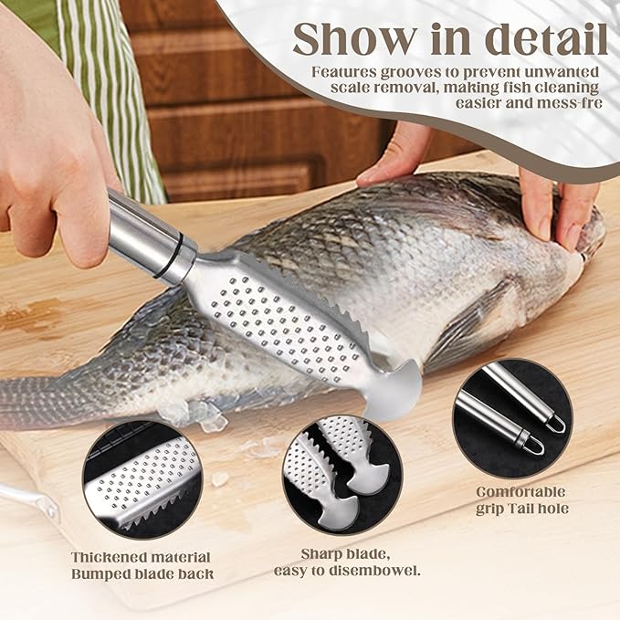Fish Scales Scraping Tool,Multifunction Stainless Steel Fish Scaler Remover, Kitchen Tools Scale-scraping Crafts for Home Market Restaurant