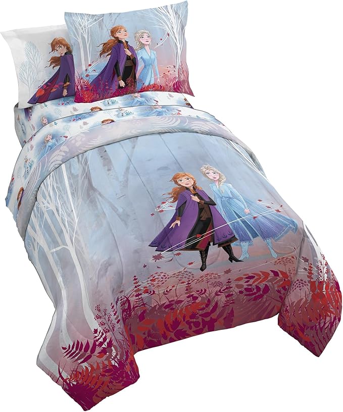 Disney Frozen 2 Forest Spirit 5 Piece Twin Bed Set - Includes Reversible Comforter & Sheet Set - Bedding Features Elsa & Anna - Super Soft Fade Resistant Microfiber - (Official Disney Product)